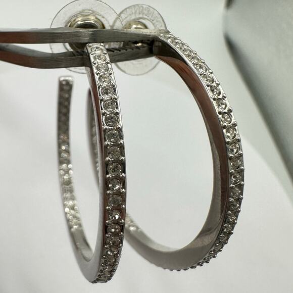Swarovski Swan silver tone clear Austrian crystals hoop hoops post earrings - Picture 3 of 8